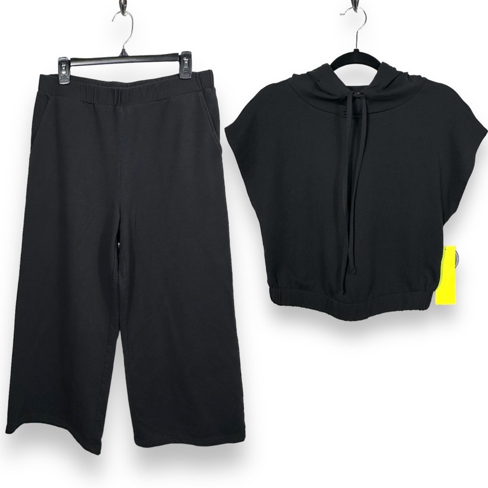 Cobble Lane 2 pc set hoodie top/pants Medium NWT crop hooded elastic black comfy